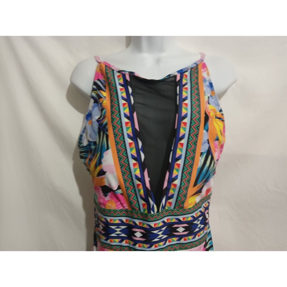 Beach Bum Size XXL One Piece Multicolor Mesh Front Tank Swimsuit